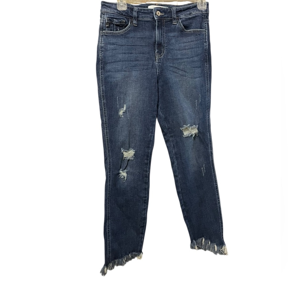 Kancan Destroyed Jeans KC8553D Dark Distressed Women’s size 7/27 frayed hem - Picture 2 of 16